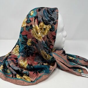 Carole Little Silk Scarf Blue Pink Floral Ornate‎ 35" x 35" Feminine Romantic